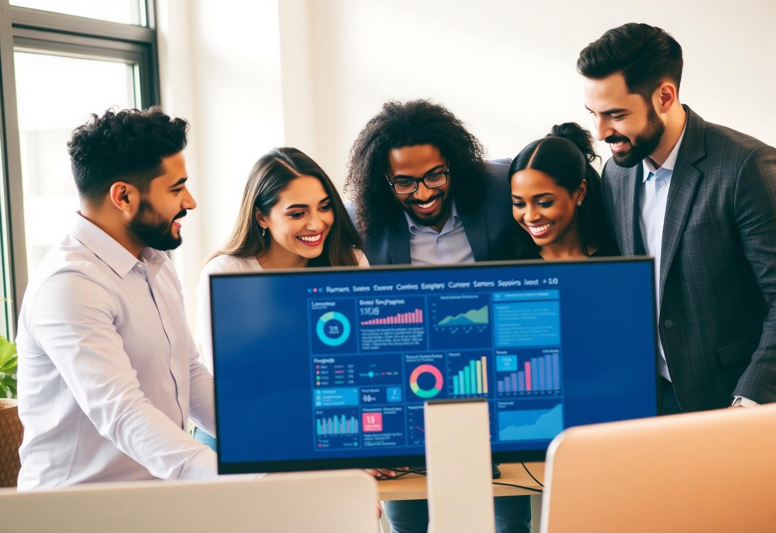 A diverse marketing team reviewing analytics
